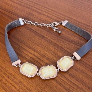 Vintage Y2K iridescent Yellow Gem & Leather Choker Necklace STOCKING STUFFER